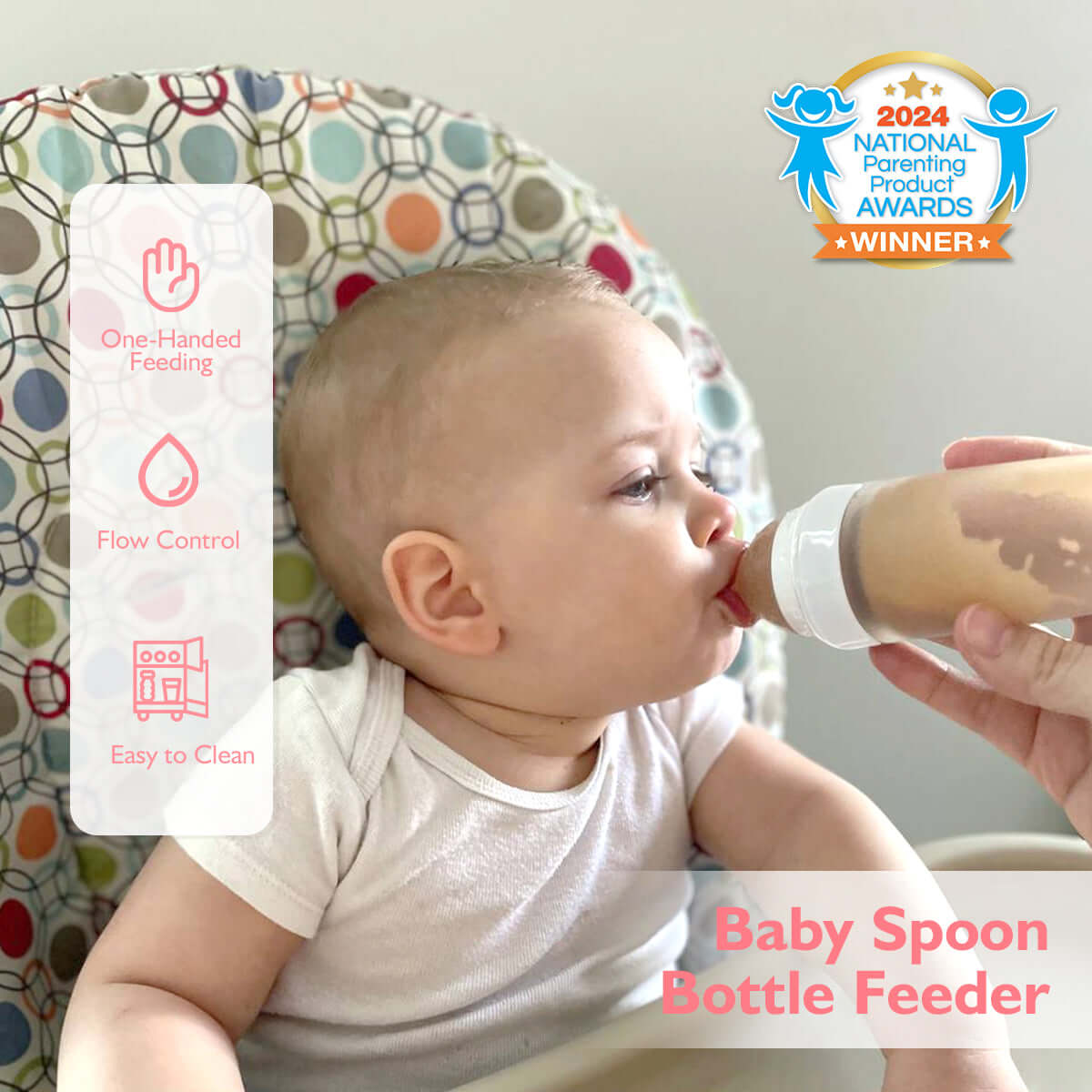 A mother is feeding her baby using the Mommed baby feeding tool