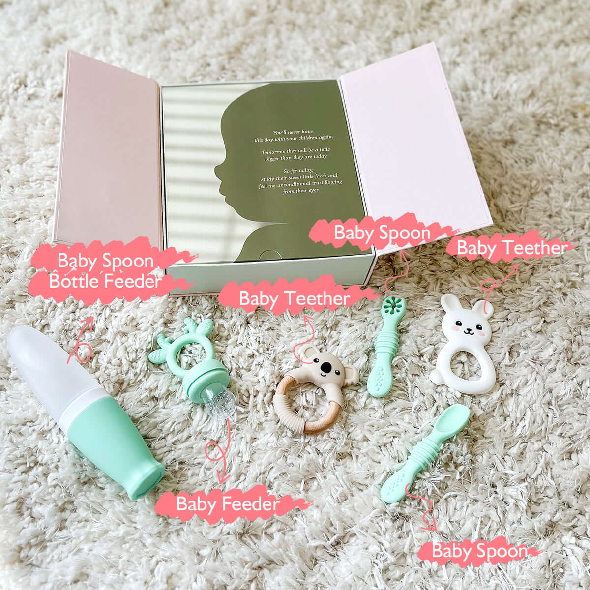 Mommed baby feeding essentials set 6 Tools Display