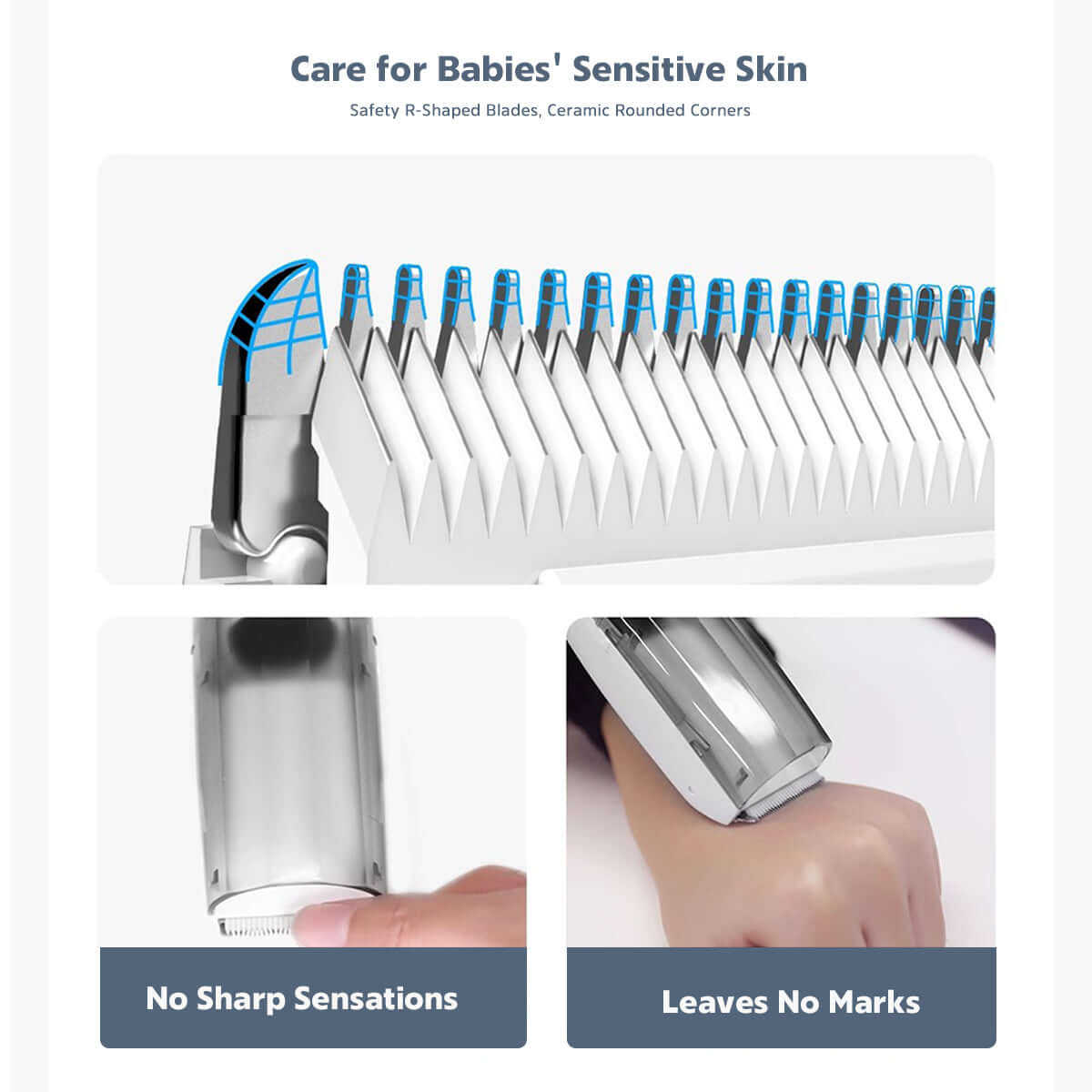 MomMed baby hair clipper is designed to be gentle on the skin