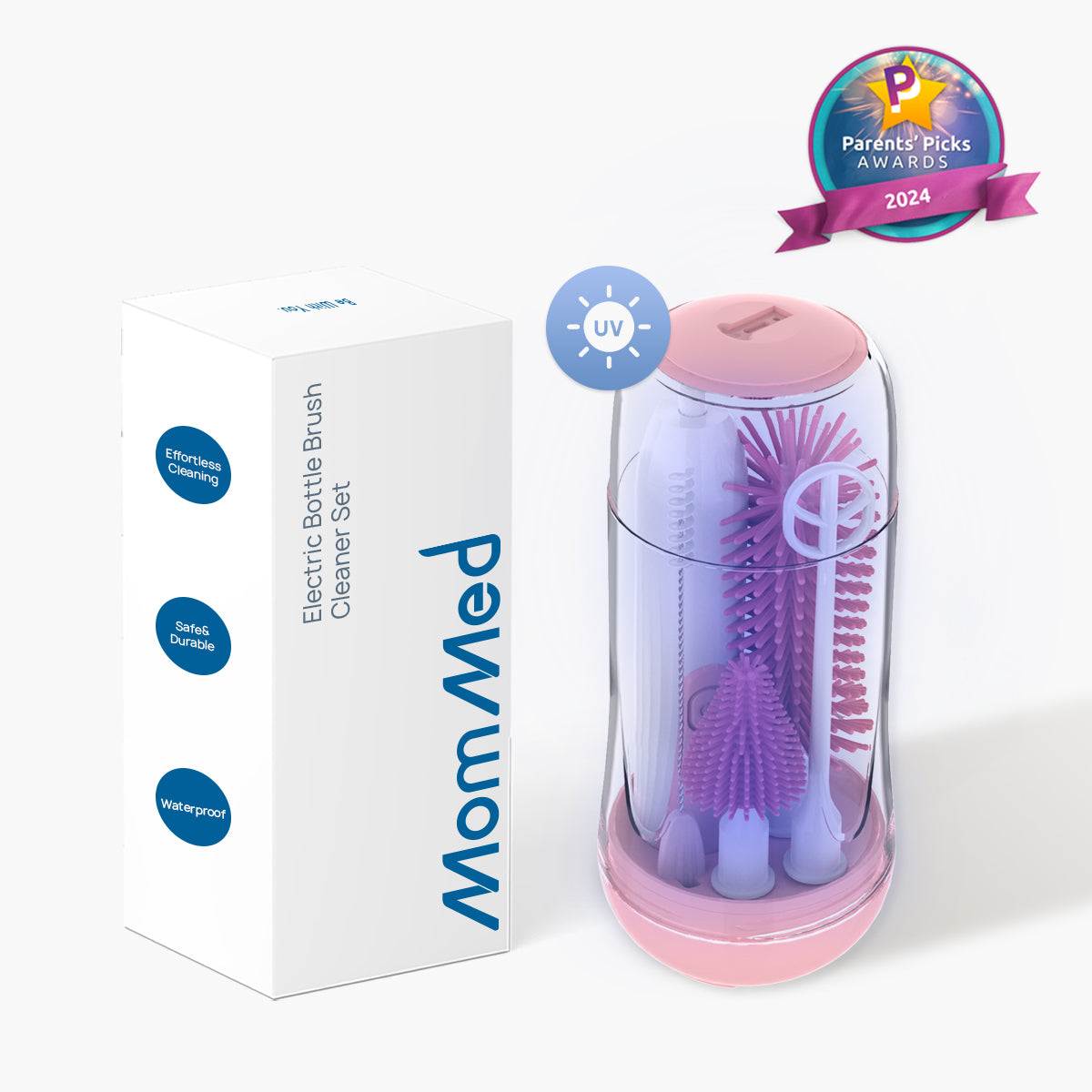 MomMed Electric Bottle Brush Pink Set Display