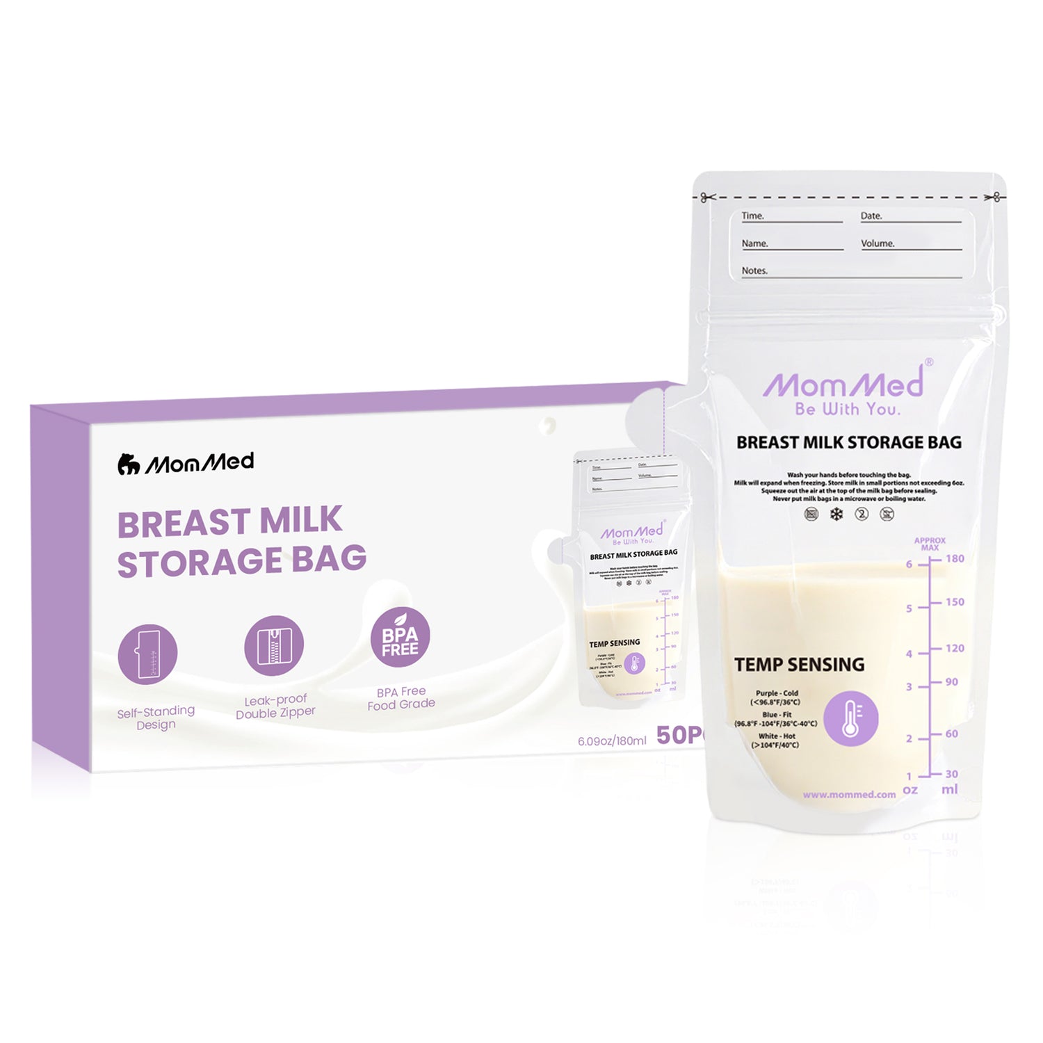 MomMed Breast Milk Storage Bags with Smart Temperature Indicator