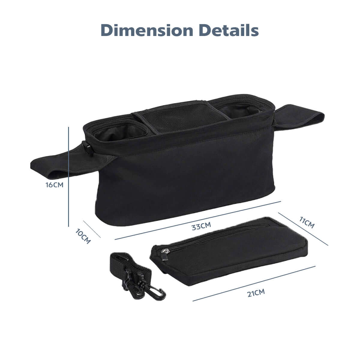 MomMed universal stroller organizer size display