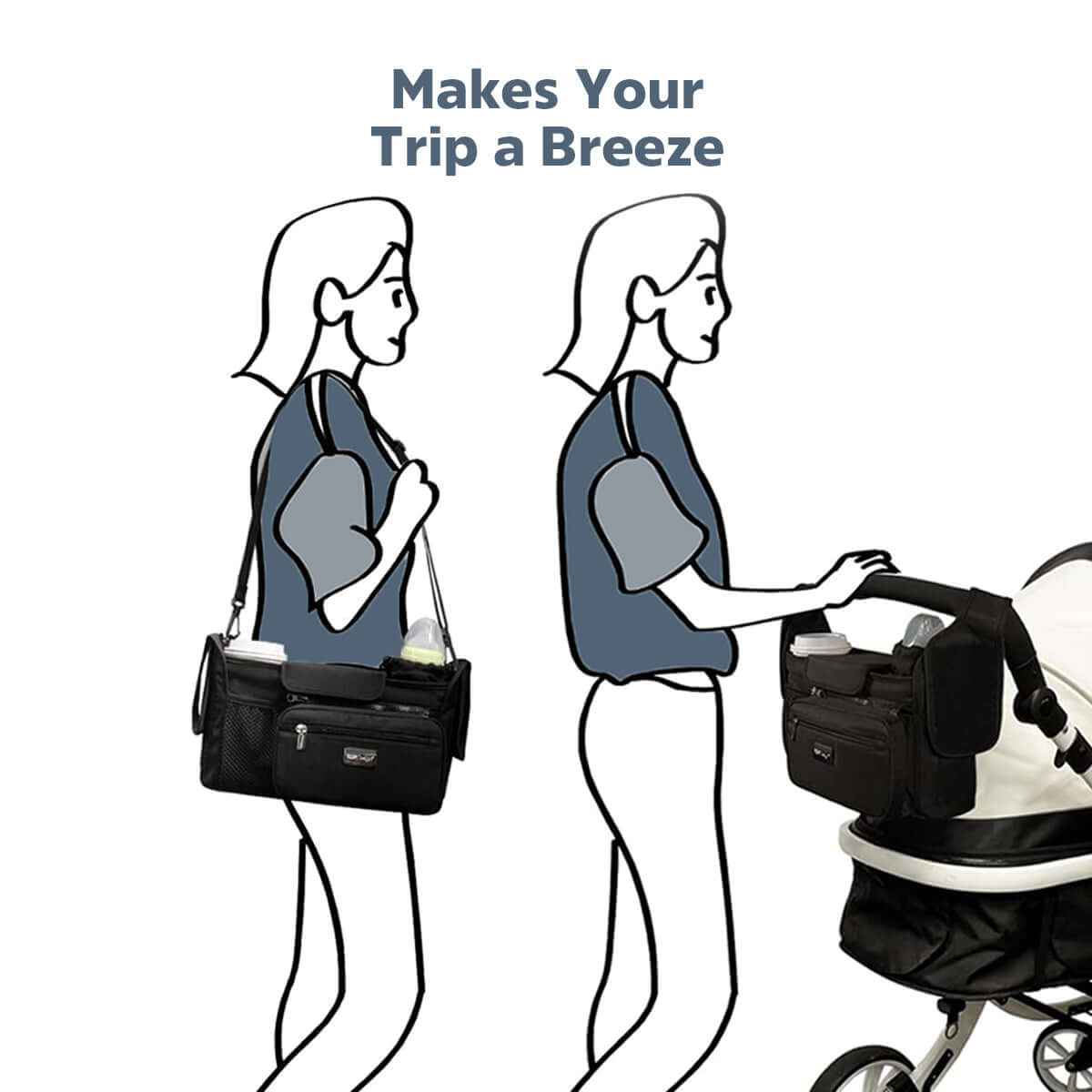 MomMed universal stroller organizer multiple usage methods